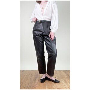 100% Leather Holt Renfrew Trouser Pants Pleated Straight Leg Old Money Luxury